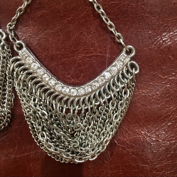 Silver Unique chain rhinestone earrings. Edgy. Gothic - Picture 2 of 5